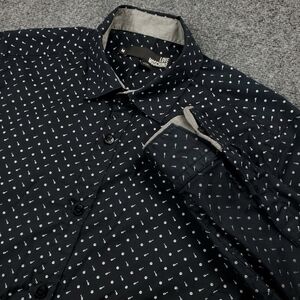 Love Moschino Shirt Mens Medium Button Up Peace Sign Guitar Print Black